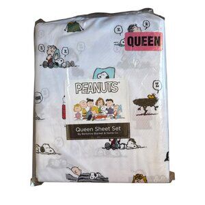 Peanuts Queen Sheet Set Berkshire Snoopy Sleeping Charlie Woodstock  New Gift